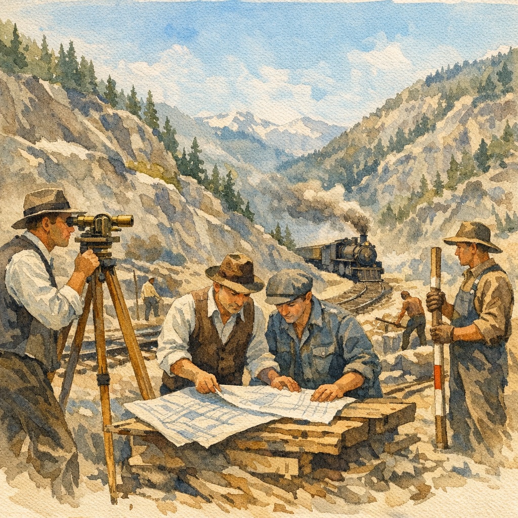 Western Pacific Railroad engineering crew in California