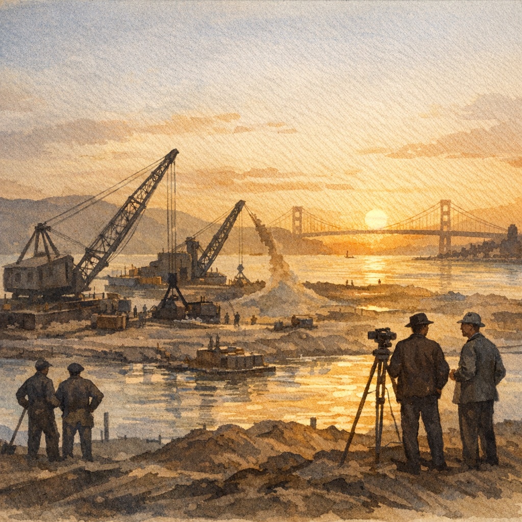 Treasure Island construction in San Francisco Bay, 1930s