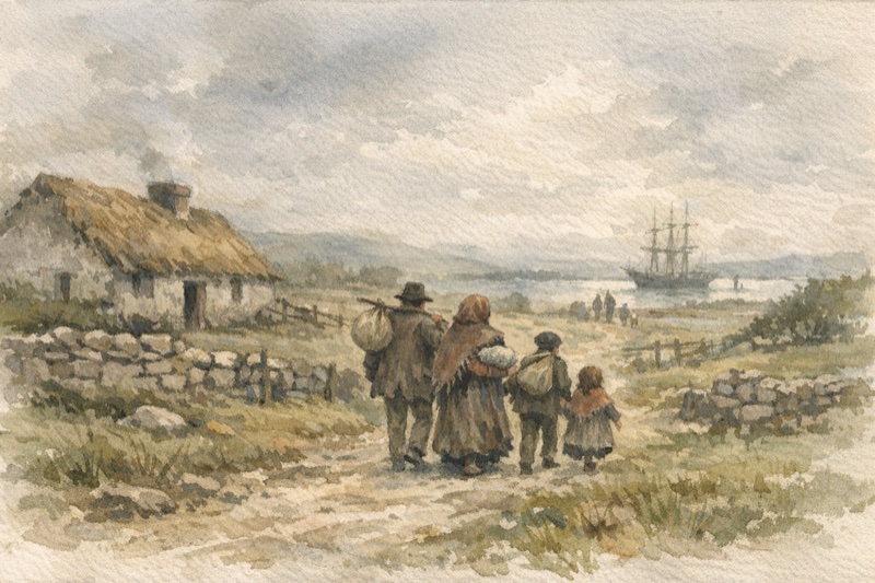 The Fitzgerald family leaving County Limerick during the famine